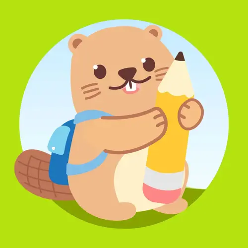 Cartoon beaver holding a large pencil, representing engineering-grade planning and structural integrity.