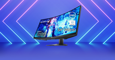 Immersive Dell 34 Monitor S3422DWG with WQHD (3440 x 1440) resolution, 144Hz refresh rate, and AMD FreeSync Premium technology.